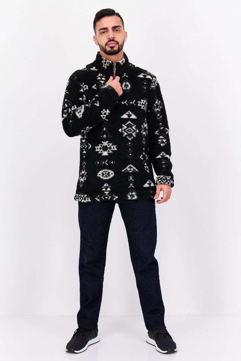 TRUE GRIT Men Mock Neck Allover Printed Long Sleeves Sweatshirt, Black - Image 4